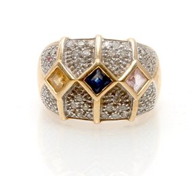 Citrine, Blue Sapphire, Aquamarine 14k Gold Ring