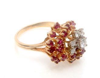 Sapphire And Ruby 14k Gold Cocktail Estate Ring