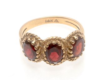 Garnet 3 Stone 14k Gold Ring