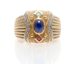 Saphire And Ruby 14k Gold Estate Ring