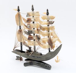 Chinese Carved Horn Schooner Ship