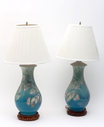 Asian Blue Floral Ceramic Table Lamps