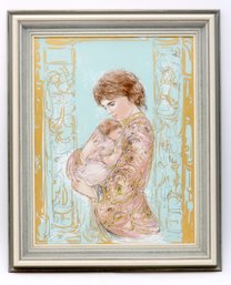 Framed Edna Hibel Lithograph On Porcelain- Mother And Child