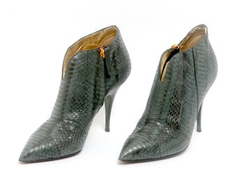 Roberto Cavalli Light Green Snake Skin Patterned Heels