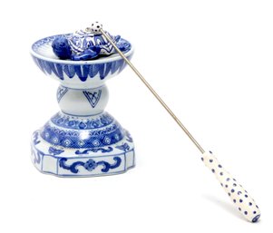 Blue And White Candleholder With Candle Snuffer