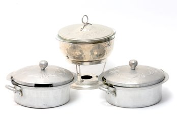 Hammered Aluminum & Pyrex Covered Pots