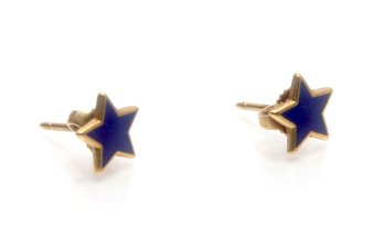 Tiffany & Co 18k Gold Blue Enamel Star Earrings