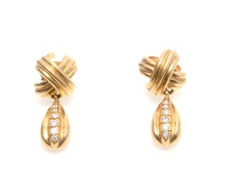 Tiffany & Co. 18K Diamond Stunning Signature 'X' Hanging Yellow Gold Earrings