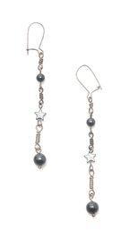 Black Pearl And Silver Dangling Earrings