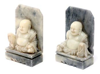 White Onyx And Marble Asian Bookends