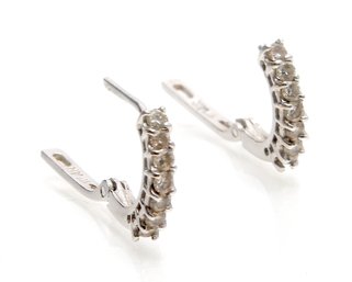 14k White Gold And Diamond Channel Earrings