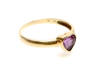 14k Gold And Amethyst Heart Ring