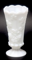 Large Scalloped Milk Glass Vase Grape Motif