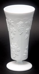 Large Scalloped Milk Glass Vase Grape Motif