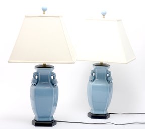 Light Blue Lamps With Wooden Base