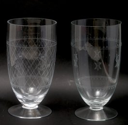 Pair Of Large Etched Glass Vases