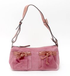Pink  And Brown Genuine Cowhide Leather Handbag