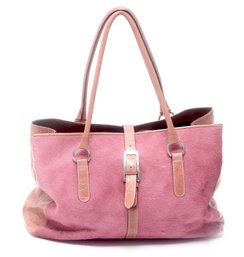 Pink  And Brown Genuine Cowhide Leather Handbag