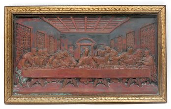 Copper Relief Framed Work Of Art/the Last Supper (17.5 X 28.5)