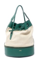 Green And White Bally Canvas & Leather Bag