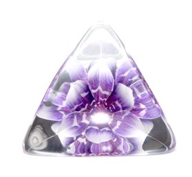 Mats Jonasson  Sweden Purple Passion Flower Art Glass Pyramid Paperweight