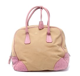 Prada Canvas & Ostrich Handbag