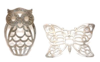 Leonard Silver Plate Owl And Butterfly Trivet Set