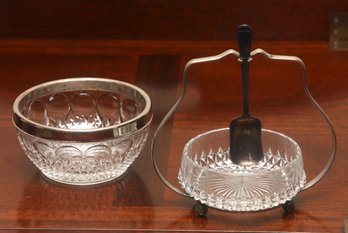 2 Pcs Cut Glass Jam Dish And Sugar Bowl