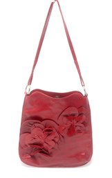 Red Leather Floral Pattern Ria Shoulder Bag