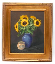 Framed Sunflower Pastel By Norma Spatz/signed By Artist