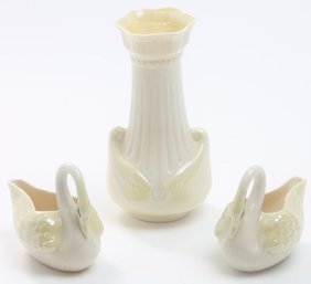Belleek Vase And Swans