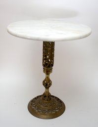 Marble Top Brass Filigree Petite Side Table