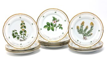 Set Of 13 Danish Reticulated Botanical Dinner Plates