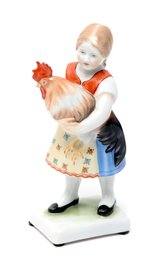Herend Girl And Rooster Porcelain Figurine