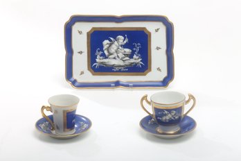 Three Piece Blue White Gold Porcelain Set