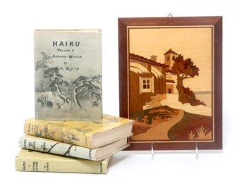 4 Volume Haiku Book Set And Wooden Art
