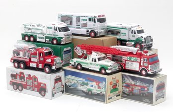 6pc. Hess Truck Set/Fire Trk & H&L/ Fire Trk & Rescue Vehdragster Carrierrescue Trktrk & Front LoaderRV Ca