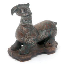 Antique Asian Copper Griffin Censor Sculpture