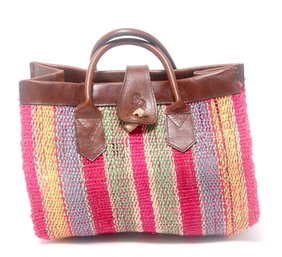 African Brand Woven Fiber & Leather Tote