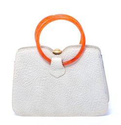 La Mode White Leather Ring Handled Tote