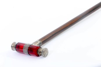 Victorian Ruby Glass And Silver Scent Bottle Handle Walking Stick