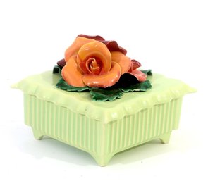 Johannes Braum Vintage Square Green Ceramic Trinket Box With Lid