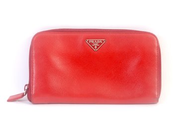 Prada Saffiano Red Leather Continental Wallet