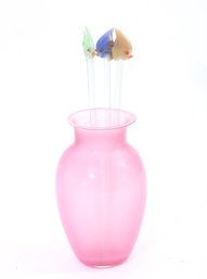 Pink Simpson Vase With Glass Fish Stirring Sticks