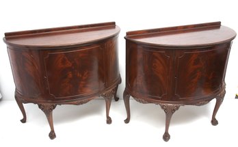 Flamed Hardwood Claw & Ball Foot Demi Lune Sideboards- A Pair