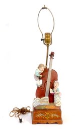 French Porcelain Bisque Figurine Lamp  With Children W/ Cello