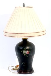 Hand Painted Asian Table Lamp With Rosewood Base