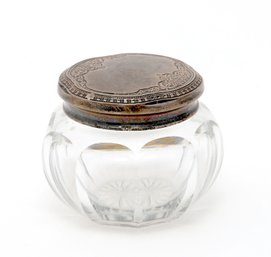 Art Deco Cut Crystal Sterling Silver Lid Vanity Jar