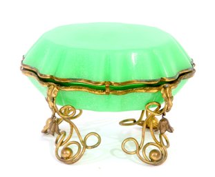 Antique French Apple Green Opaline Glass Box