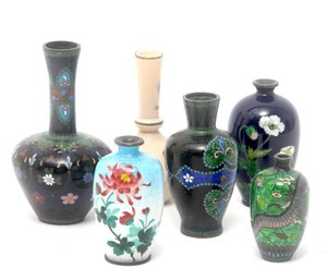 Collection Of 6 Miniature Asian Cloisonne Vases